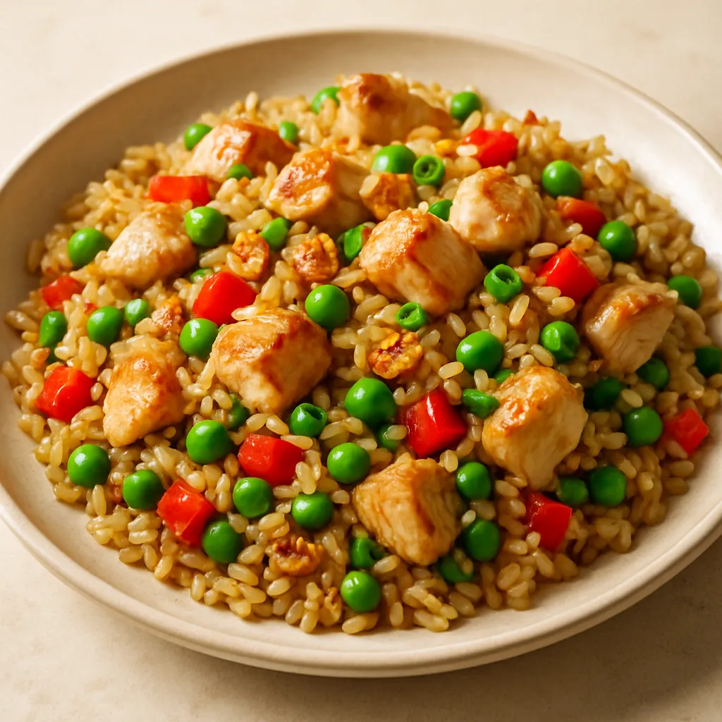 Gebakken Rijst met Knoflook en Kip