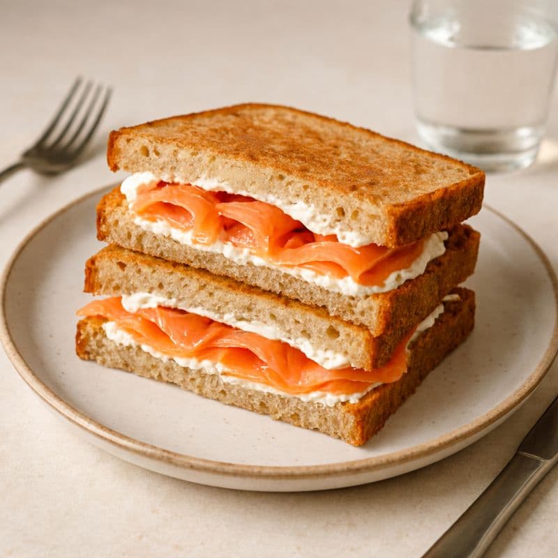 Sandwich met gerookte zalm en roomkaas
